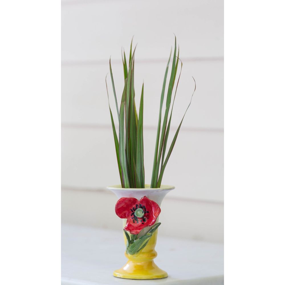 Vases Vase, Small White with Red Poppy Flower