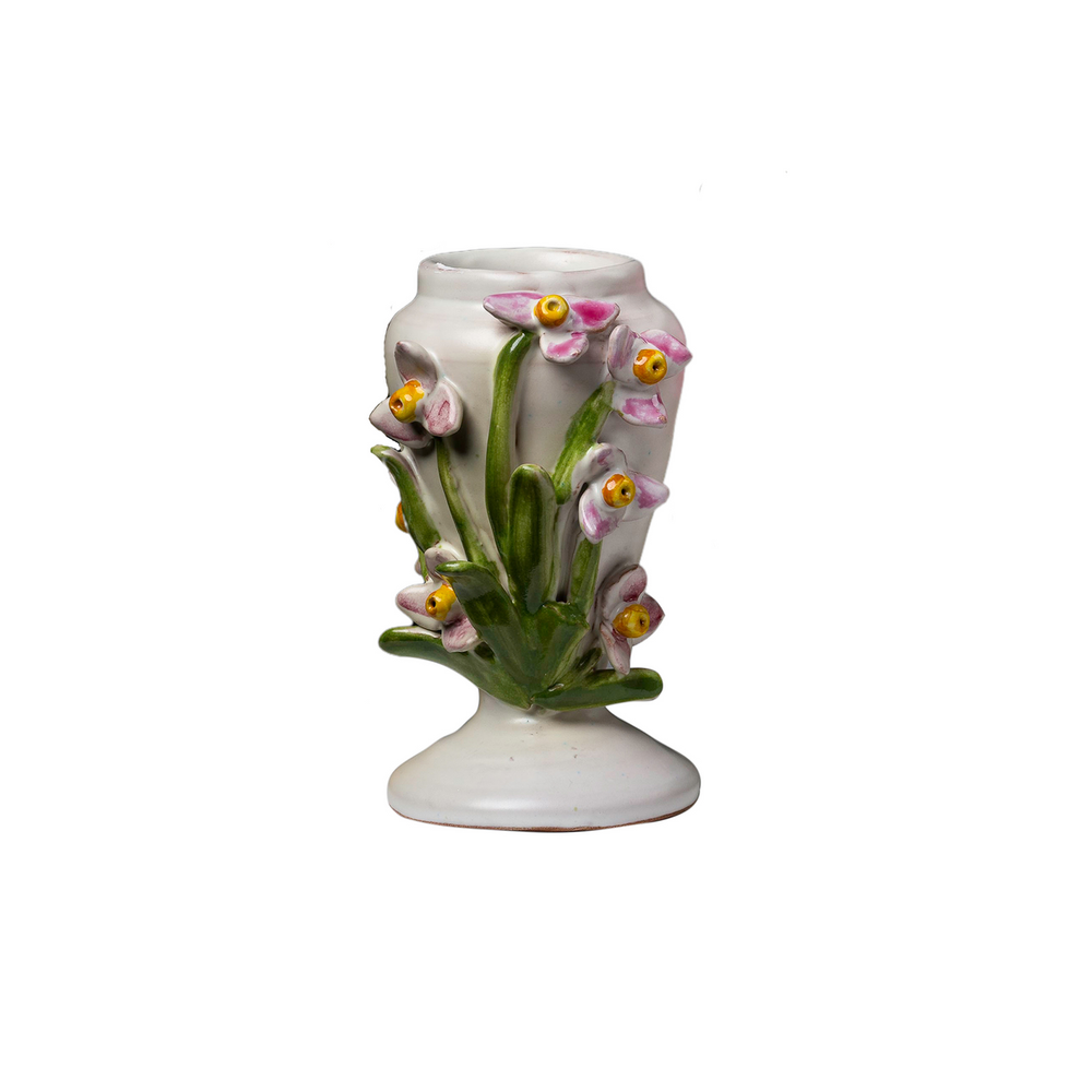 Vases Small White Vase with Pink and Yellow Flowers