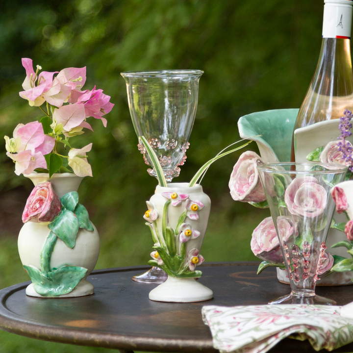 Vases Small White Vase with Pink and Yellow Flowers