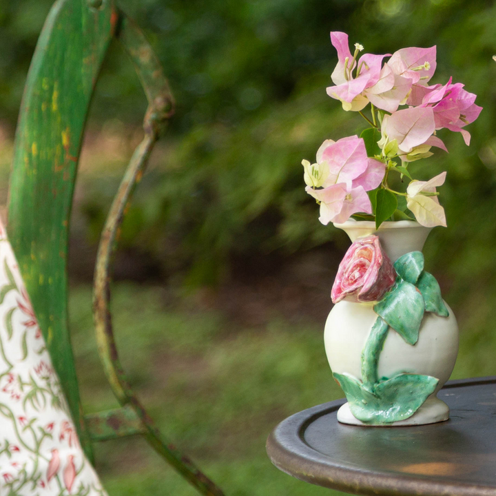 Vases Small White Vase with Pink Rose