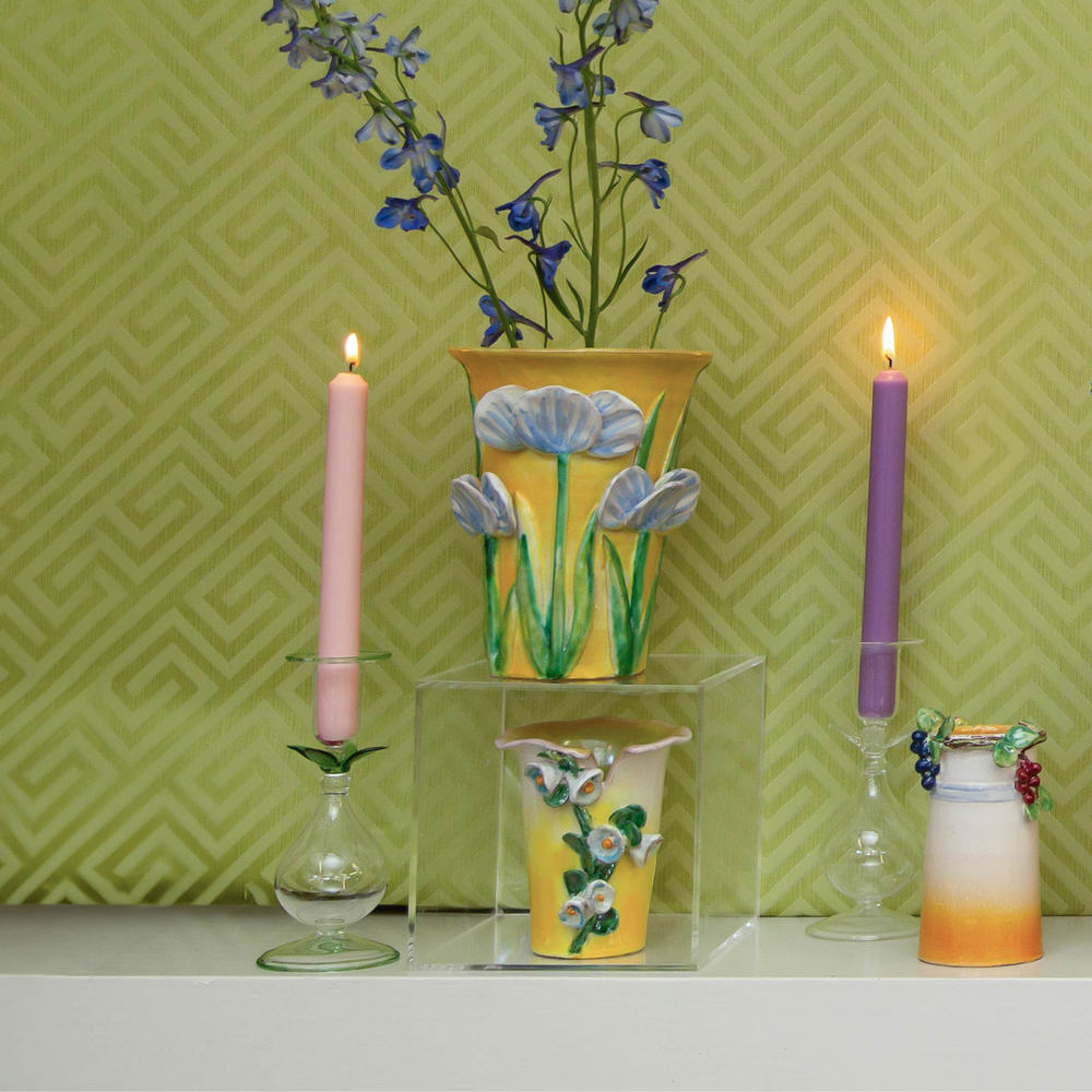 Vases Small White Vase with Blue Bells