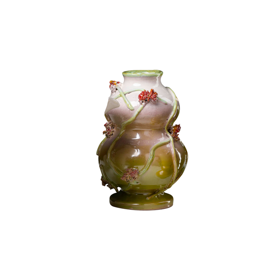 Vases Small White and Green Vase with Orange Florals