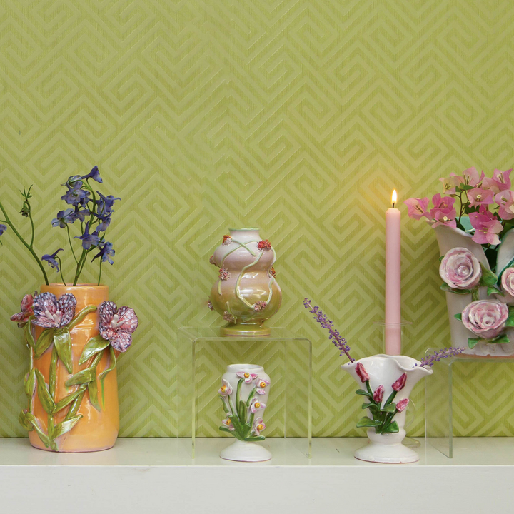 Vases Small White and Green Vase with Orange Florals