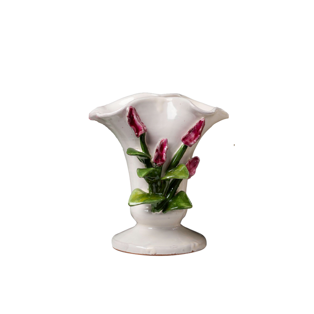 Vases Small White Vase with Pink Tulips