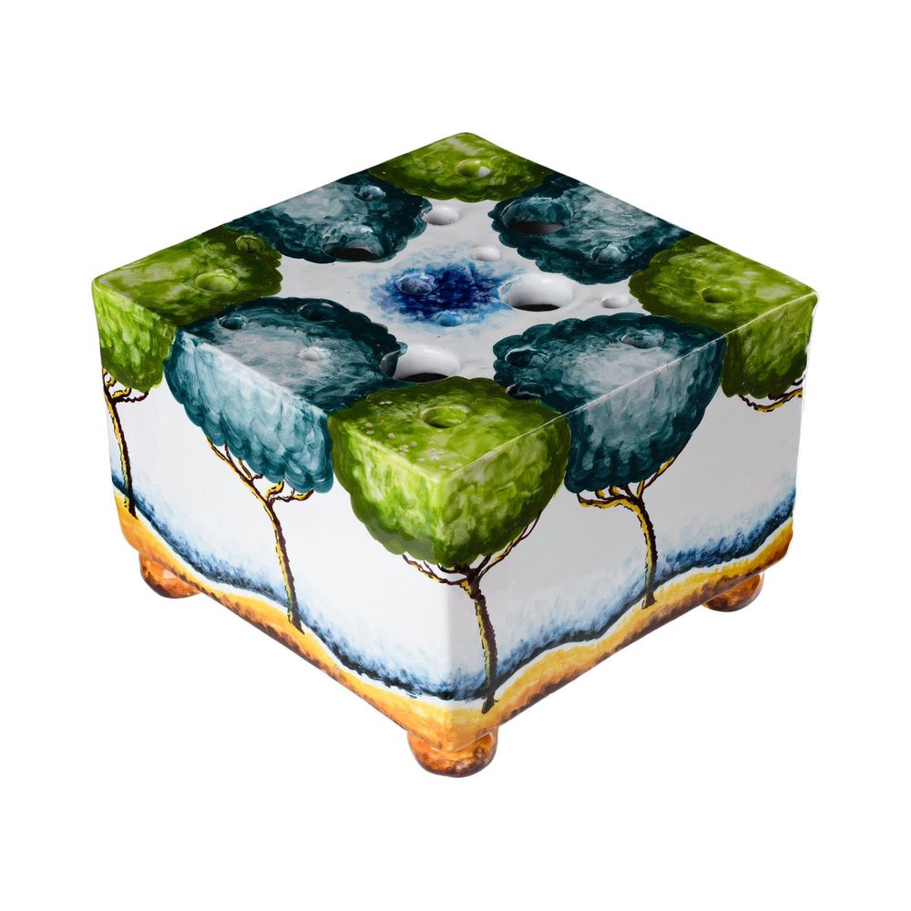 Indoor Planters Tulipiere, Turquoise White with Painted Trees