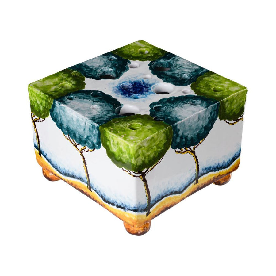 Indoor Planters Tulipiere, Turquoise White with Painted Trees