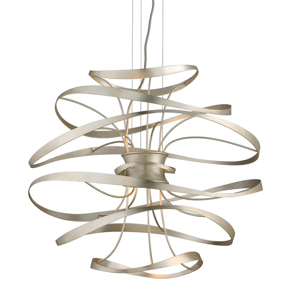 Chandeliers Calligraphy Chandelier - Silver Leaf Polished Stainless 2 Lights