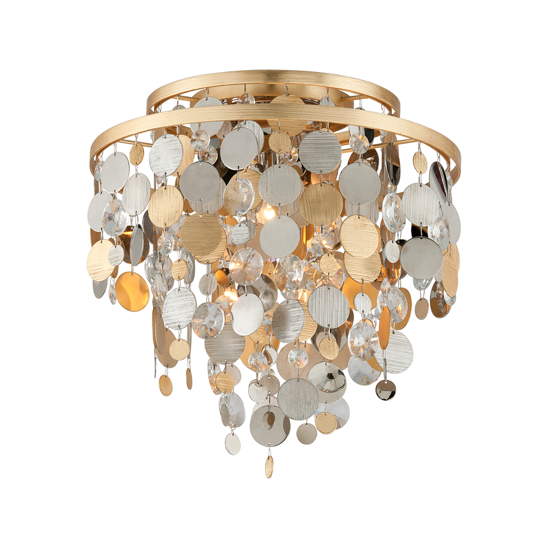 Ambrosia Flush Mount - Silver & Gold Leaf & Stainless 3 Lights