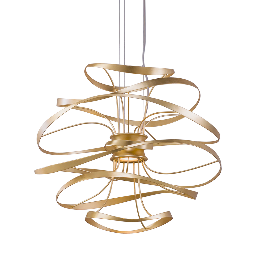 Calligraphy Chandelier - Gold Leaf W Polished Stainless 2 Lights 18in