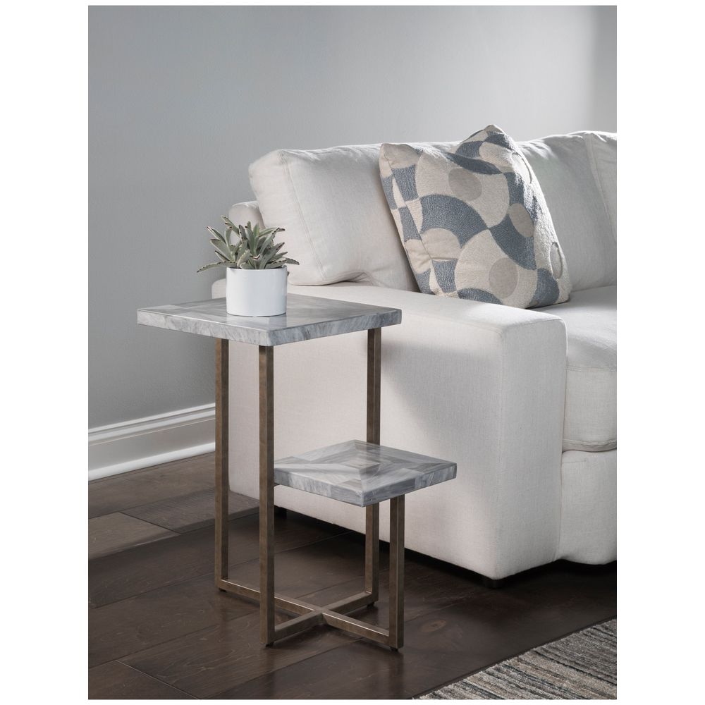Side Tables Salvo Rectangular Tier Spot Table - Aged Antique Silver