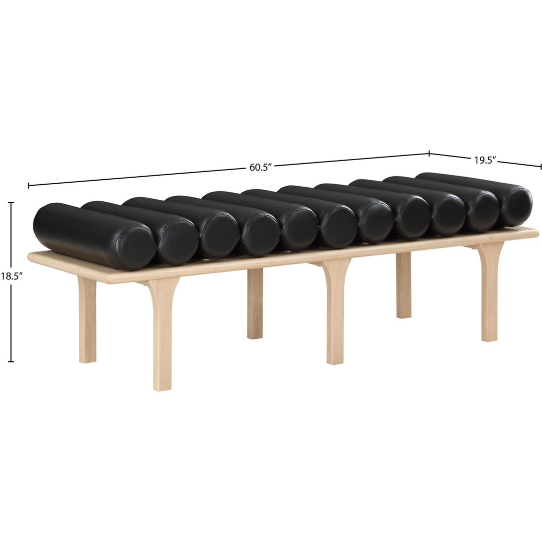 Landon Vegan Leather Upholstered Bench — Black / Natural Oak