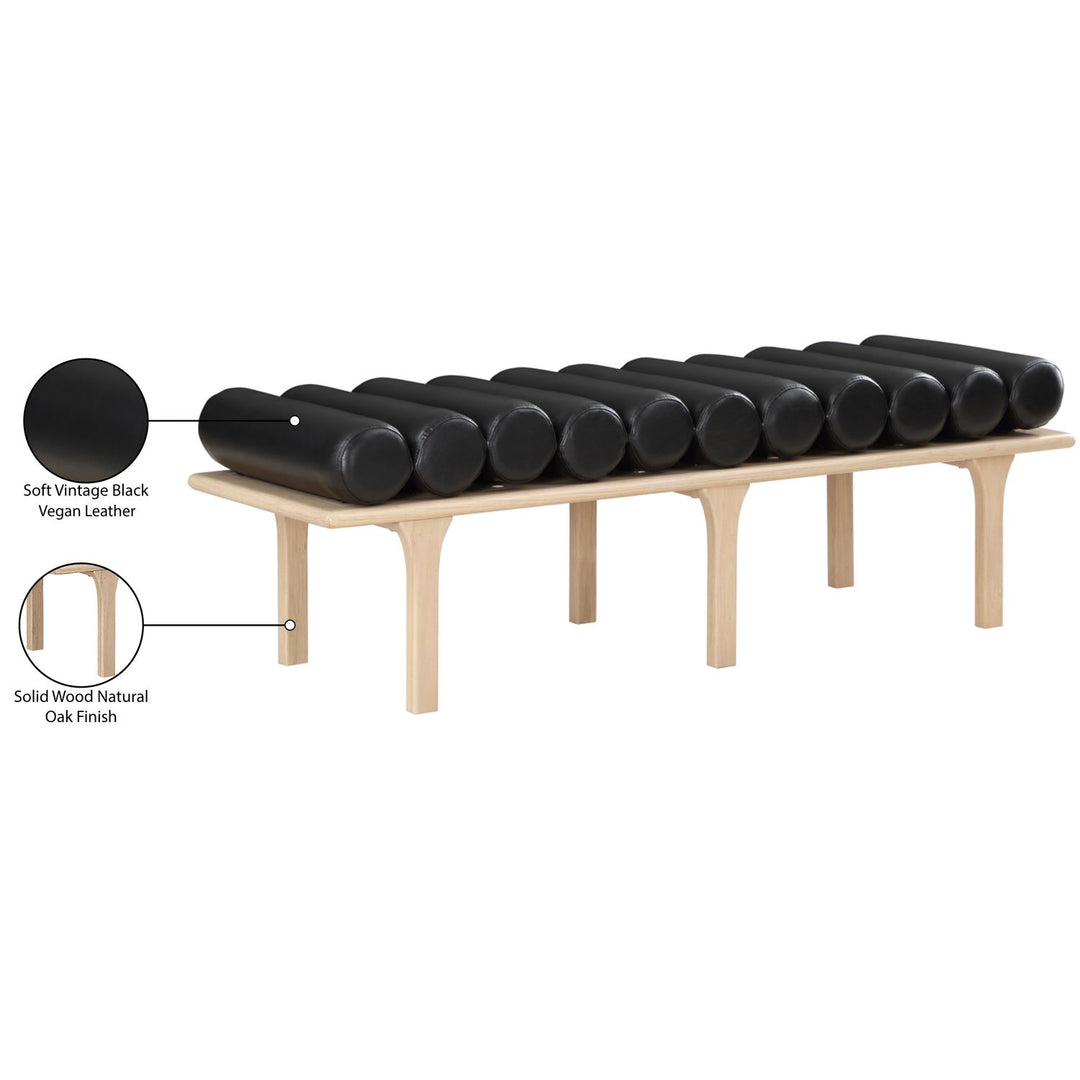 Landon Vegan Leather Upholstered Bench — Black / Natural Oak
