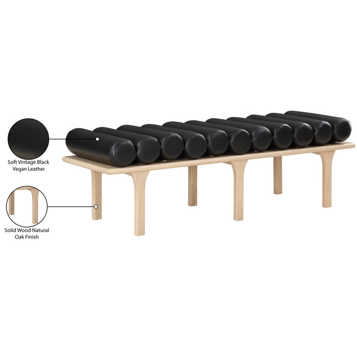 Landon Vegan Leather Upholstered Bench — Black / Natural Oak