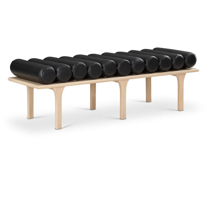 Landon Vegan Leather Upholstered Bench — Black / Natural Oak