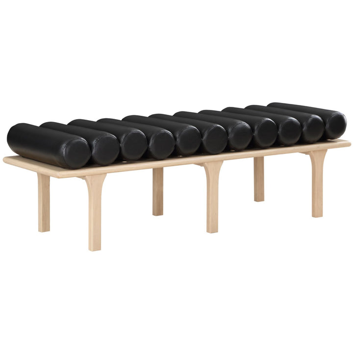 Landon Vegan Leather Upholstered Bench — Black / Natural Oak
