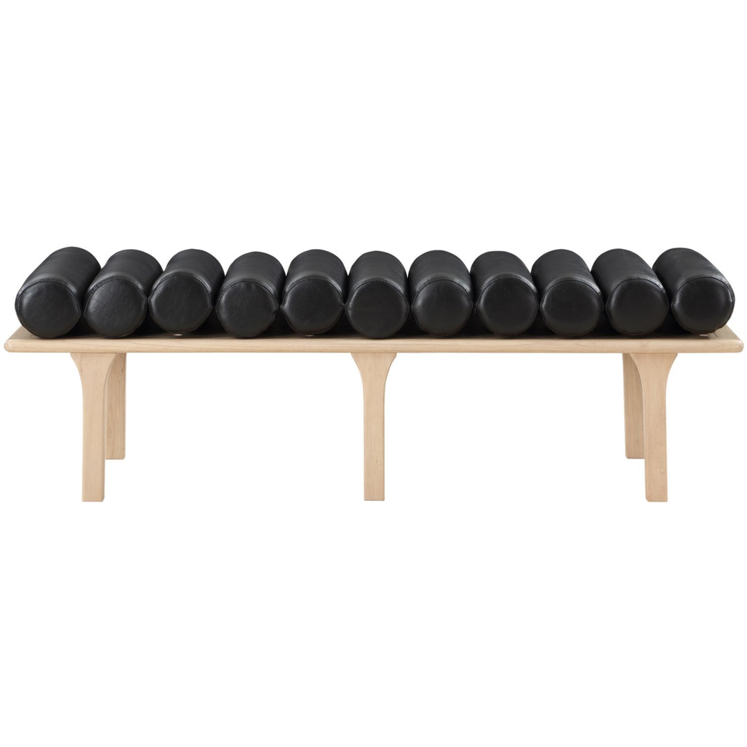 Landon Vegan Leather Upholstered Bench — Black / Natural Oak