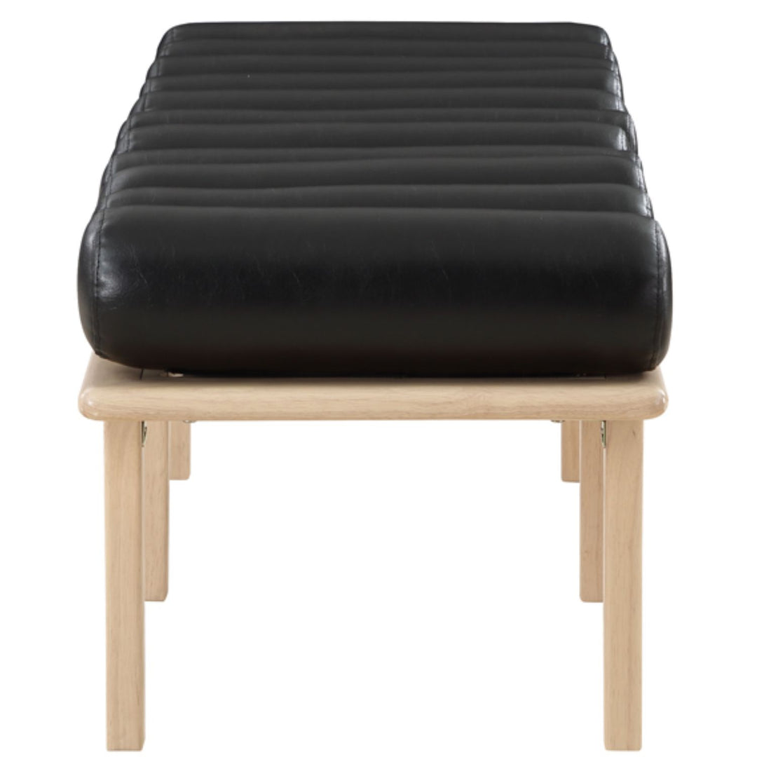 Landon Vegan Leather Upholstered Bench — Black / Natural Oak