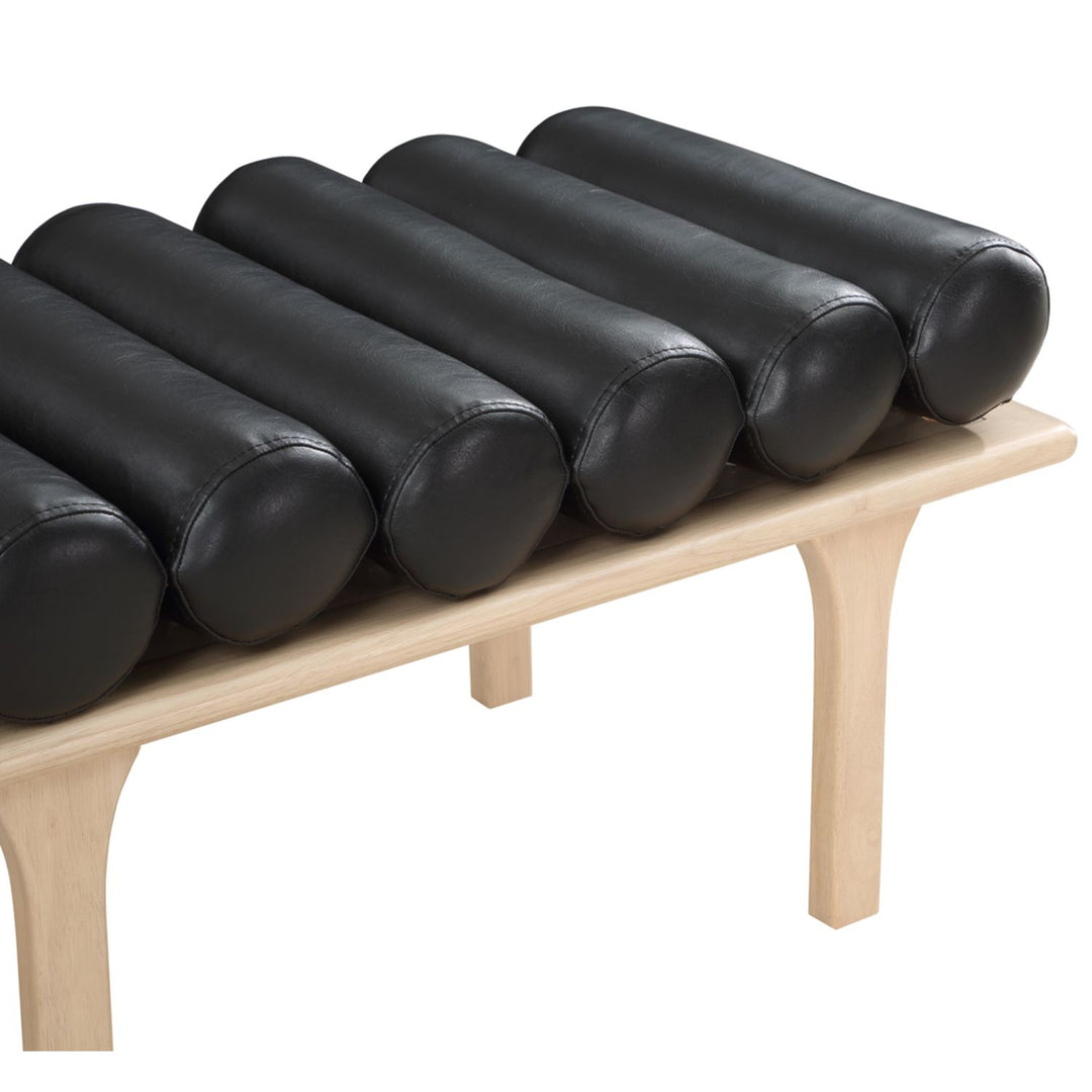 Landon Vegan Leather Upholstered Bench — Black / Natural Oak