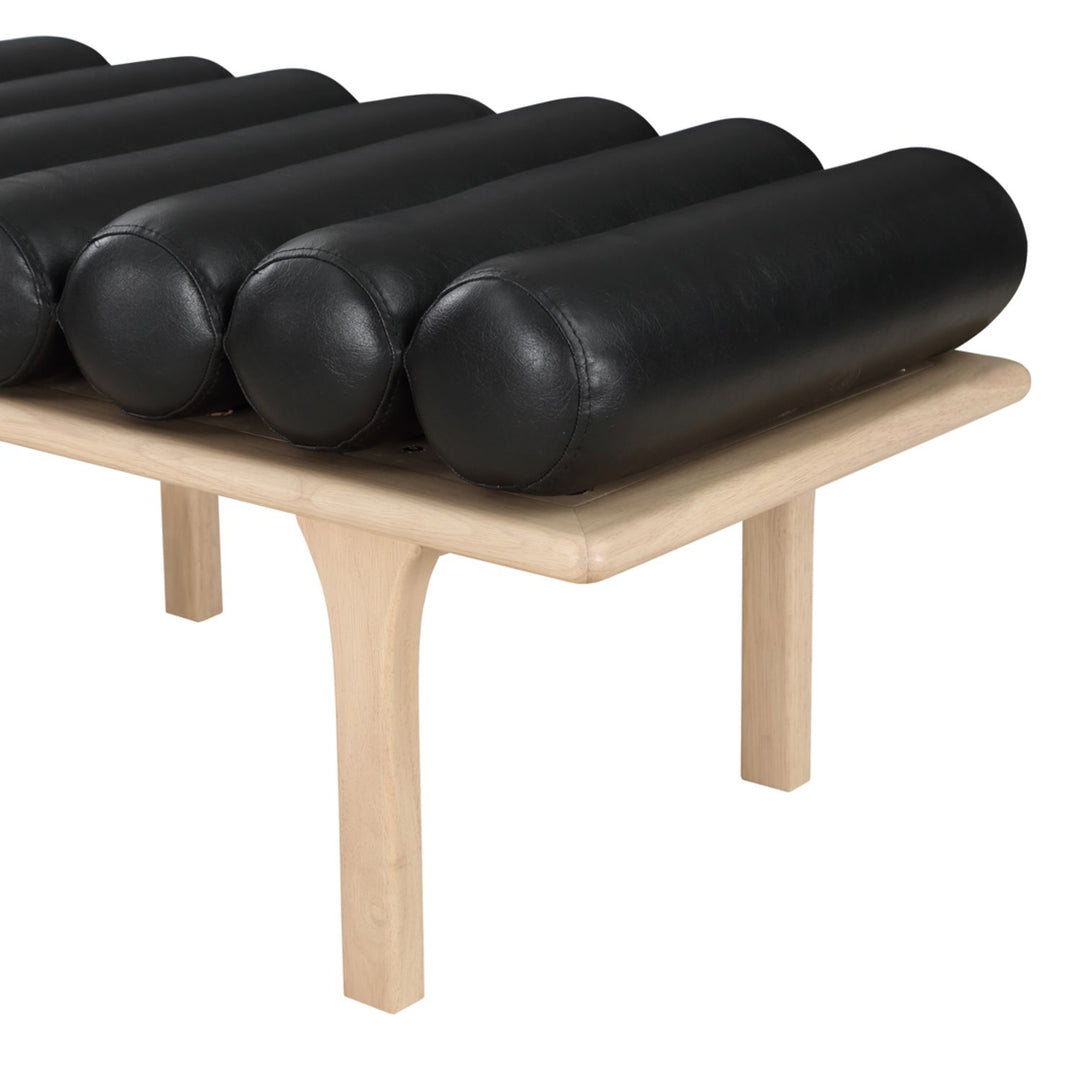 Landon Vegan Leather Upholstered Bench — Black / Natural Oak