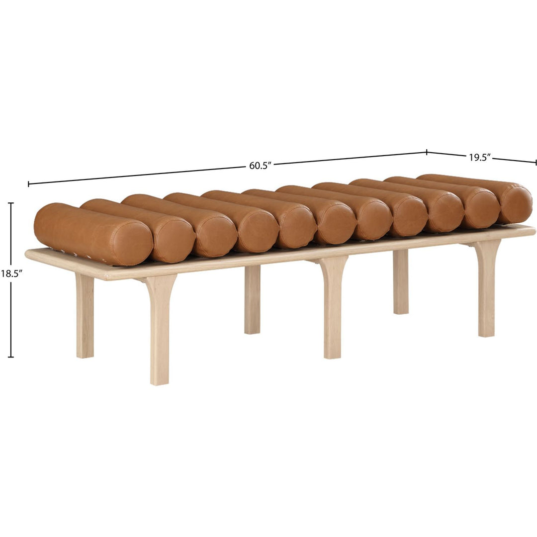 Landon Vegan Leather Upholstered Bench — Cognac / Natural Oak