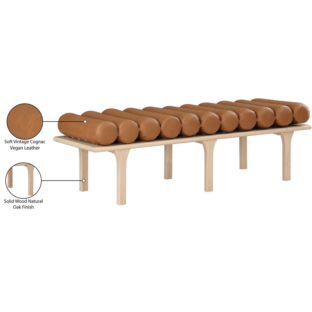 Landon Vegan Leather Upholstered Bench — Cognac / Natural Oak