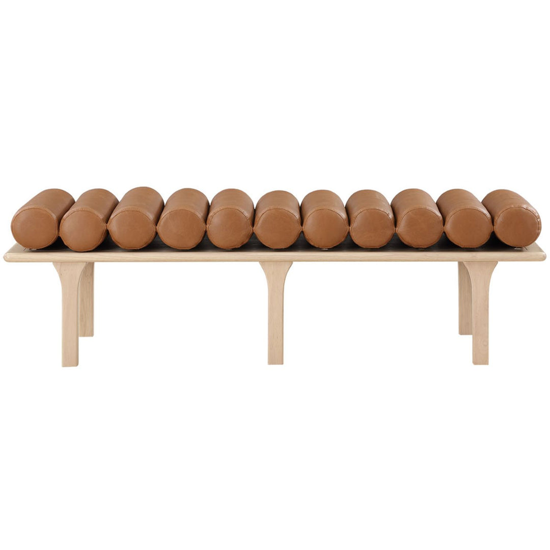 Landon Vegan Leather Upholstered Bench — Cognac / Natural Oak