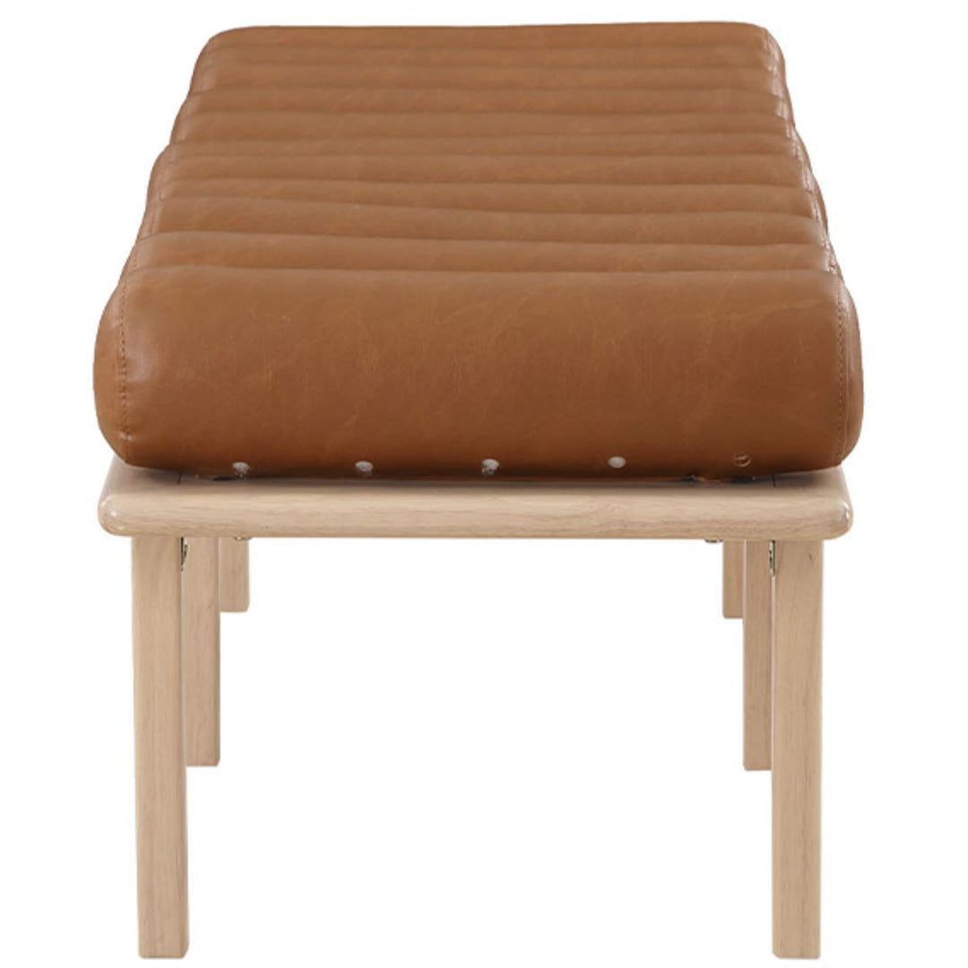 Landon Vegan Leather Upholstered Bench — Cognac / Natural Oak