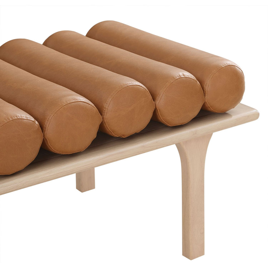 Landon Vegan Leather Upholstered Bench — Cognac / Natural Oak