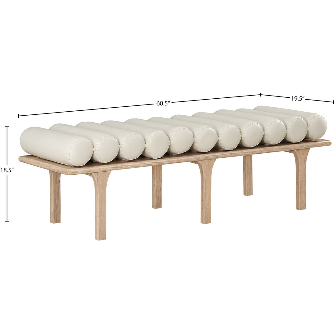 Landon Vegan Leather Upholstered Bench — Cream / Natural Oak