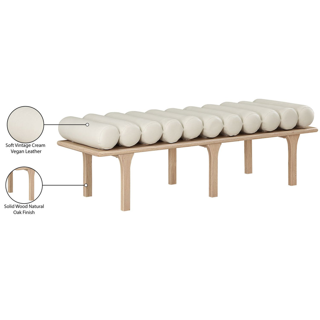 Landon Vegan Leather Upholstered Bench — Cream / Natural Oak