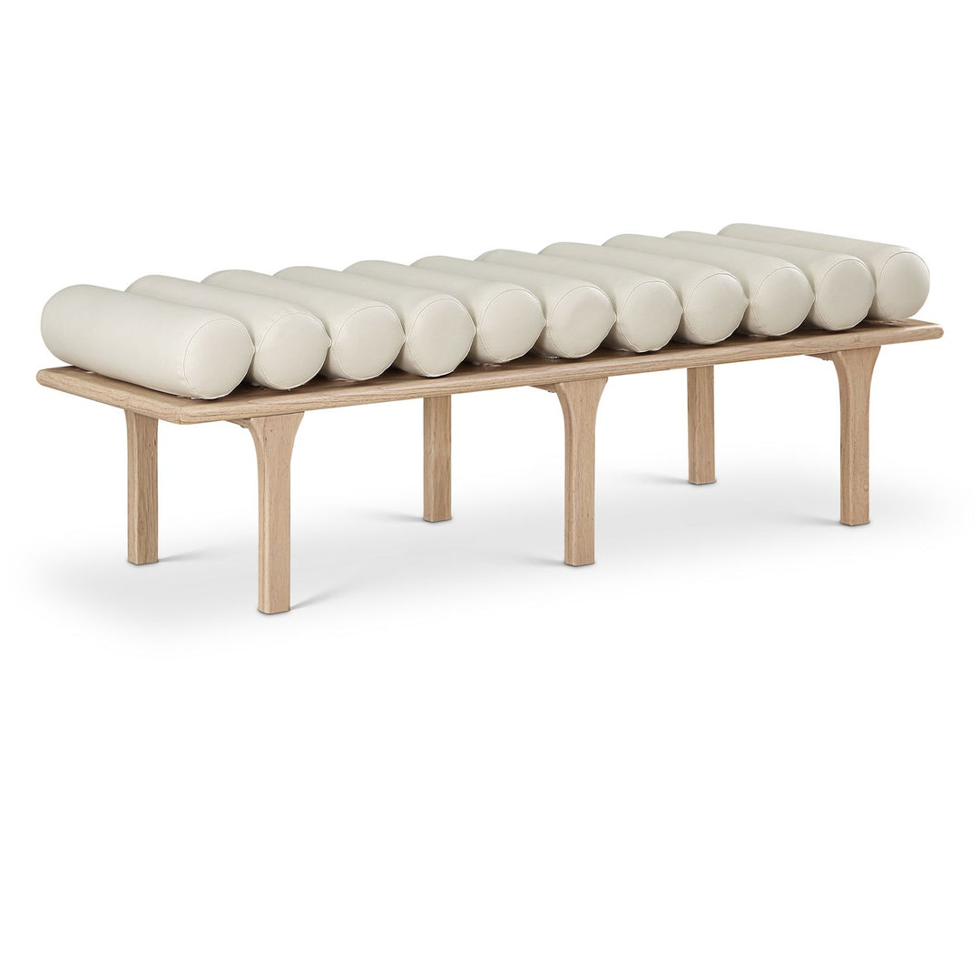 Landon Vegan Leather Upholstered Bench — Cream / Natural Oak