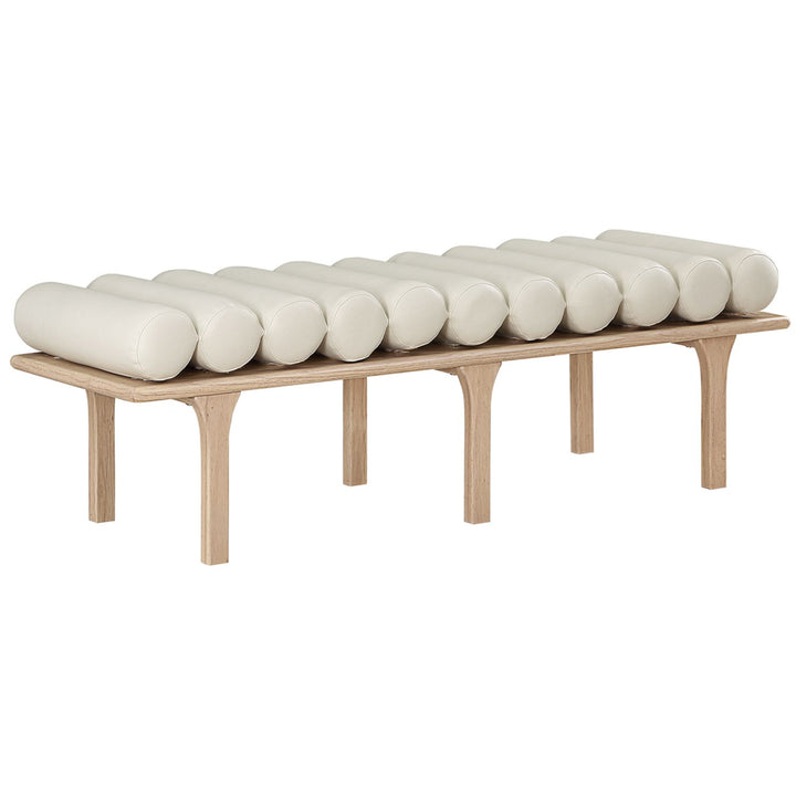 Landon Vegan Leather Upholstered Bench — Cream / Natural Oak