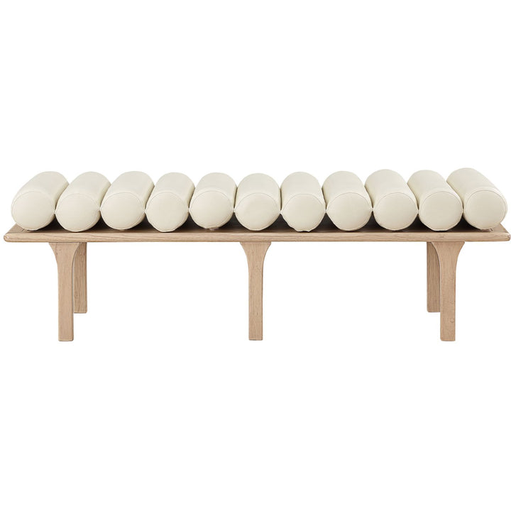 Landon Vegan Leather Upholstered Bench — Cream / Natural Oak