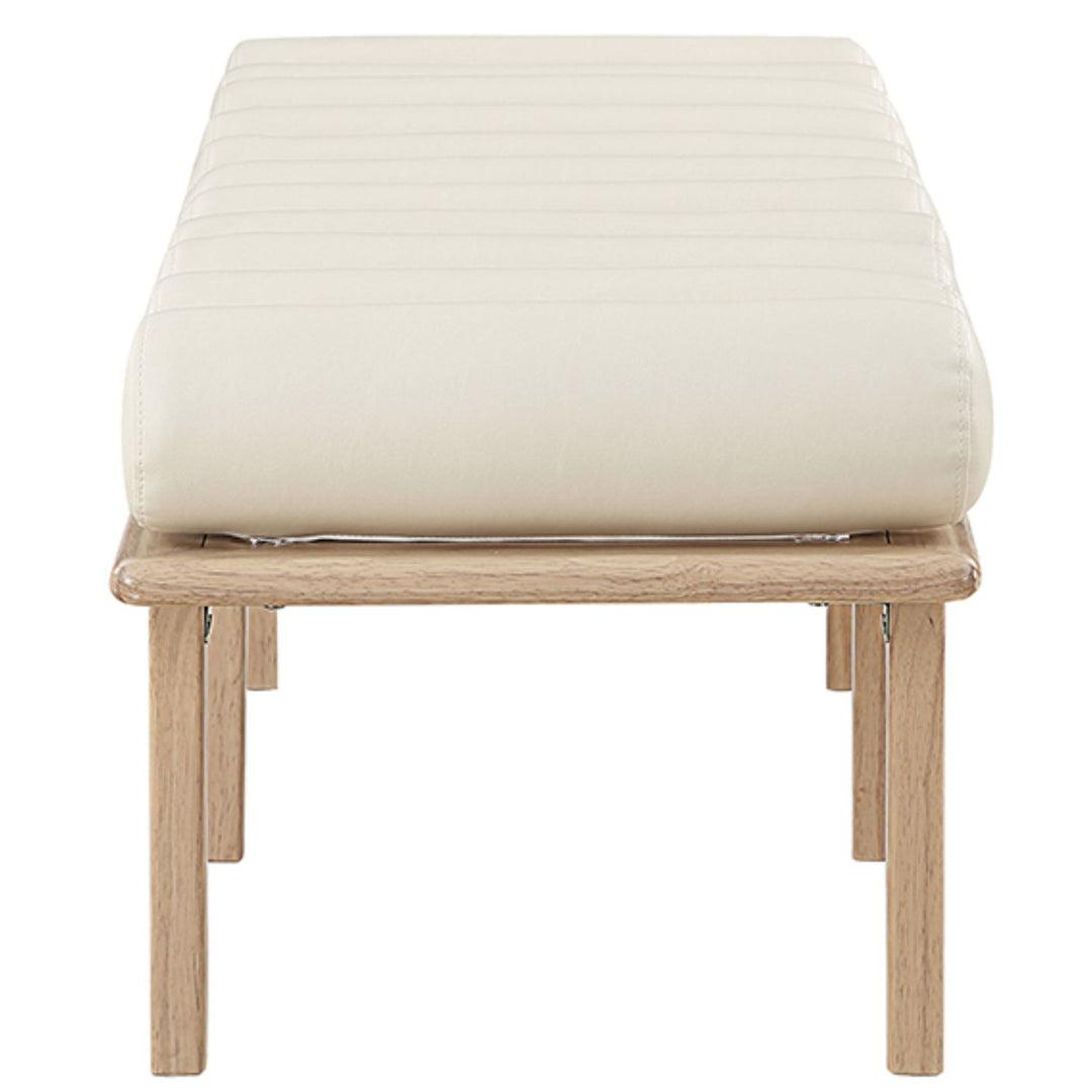 Landon Vegan Leather Upholstered Bench — Cream / Natural Oak