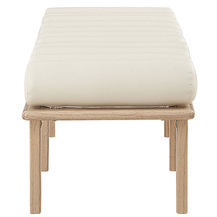 Landon Vegan Leather Upholstered Bench — Cream / Natural Oak