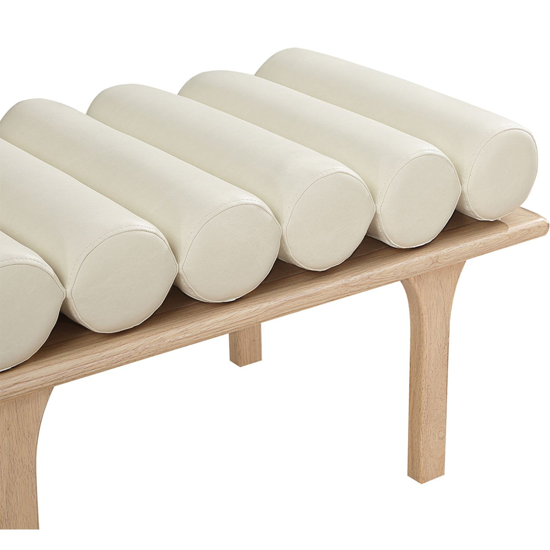 Landon Vegan Leather Upholstered Bench — Cream / Natural Oak