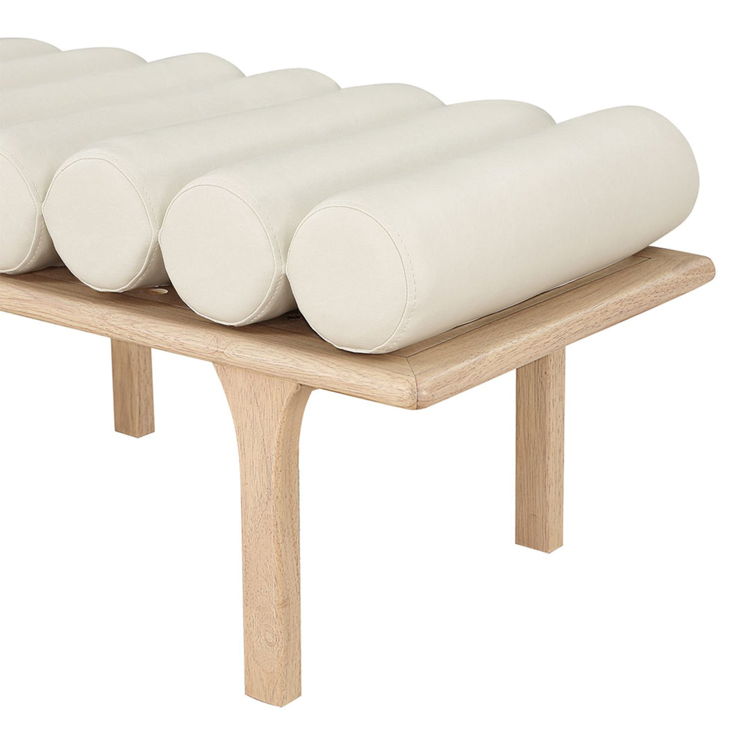 Landon Vegan Leather Upholstered Bench — Cream / Natural Oak