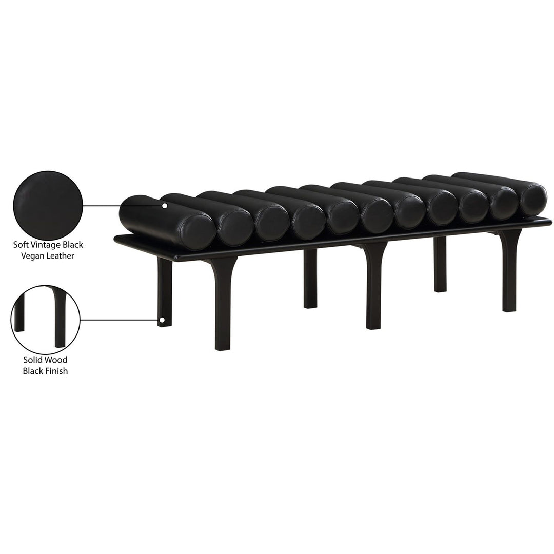 Landon Vegan Leather Upholstered Bench — Black / Black