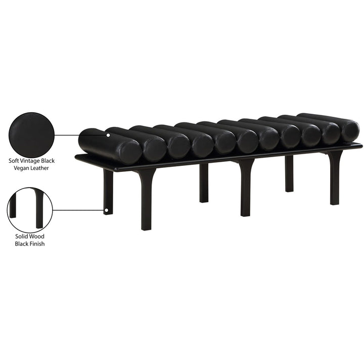 Landon Vegan Leather Upholstered Bench — Black / Black