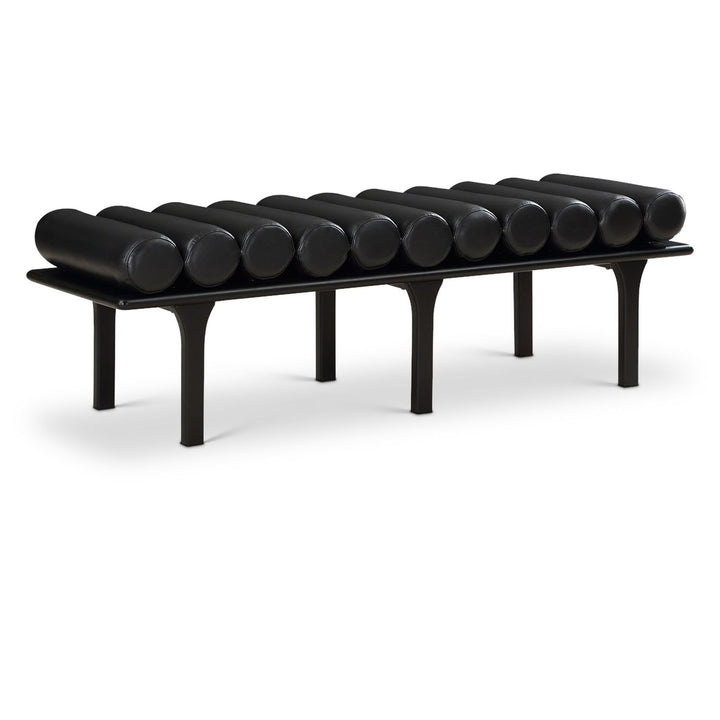 Landon Vegan Leather Upholstered Bench — Black / Black