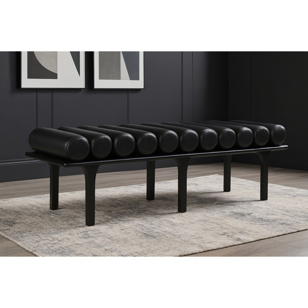 Landon Vegan Leather Upholstered Bench — Black / Black