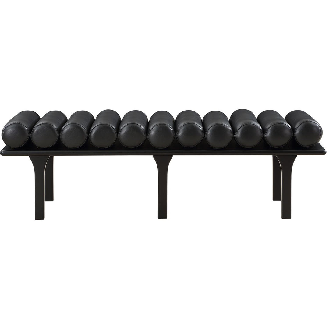Landon Vegan Leather Upholstered Bench — Black / Black