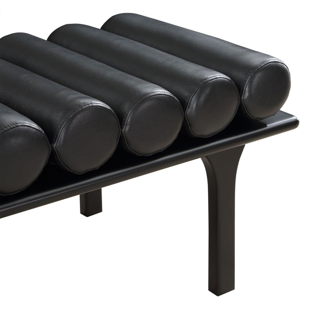 Landon Vegan Leather Upholstered Bench — Black / Black