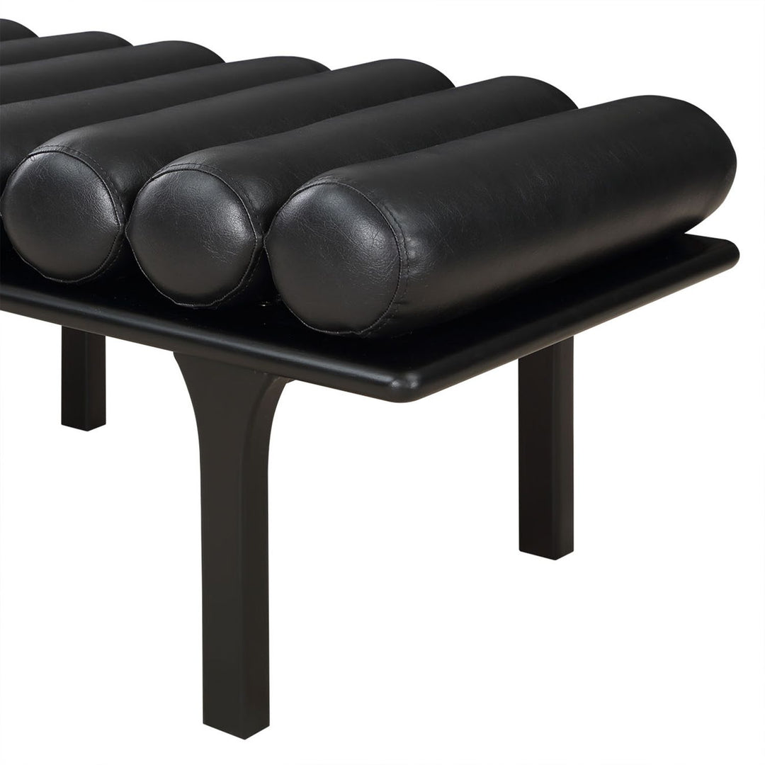 Landon Vegan Leather Upholstered Bench — Black / Black