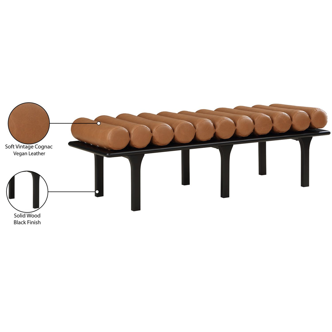 Landon Vegan Leather Upholstered Bench — Cognac / Black