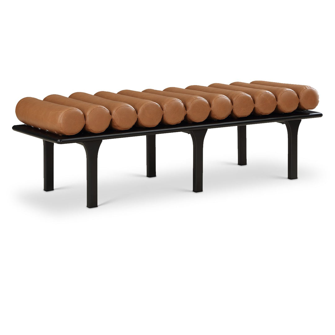 Landon Vegan Leather Upholstered Bench — Cognac / Black