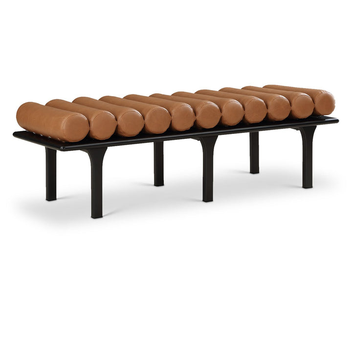 Landon Vegan Leather Upholstered Bench — Cognac / Black