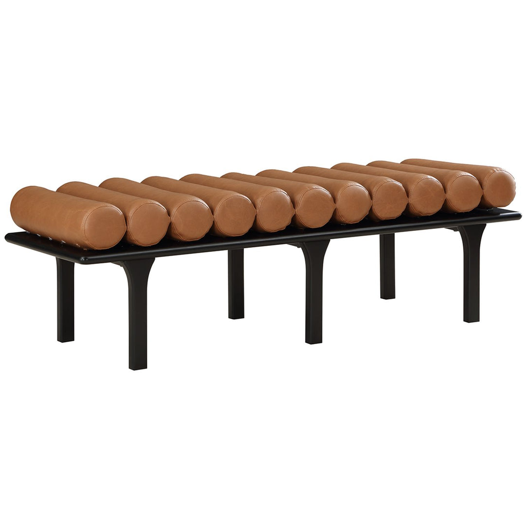 Landon Vegan Leather Upholstered Bench — Cognac / Black