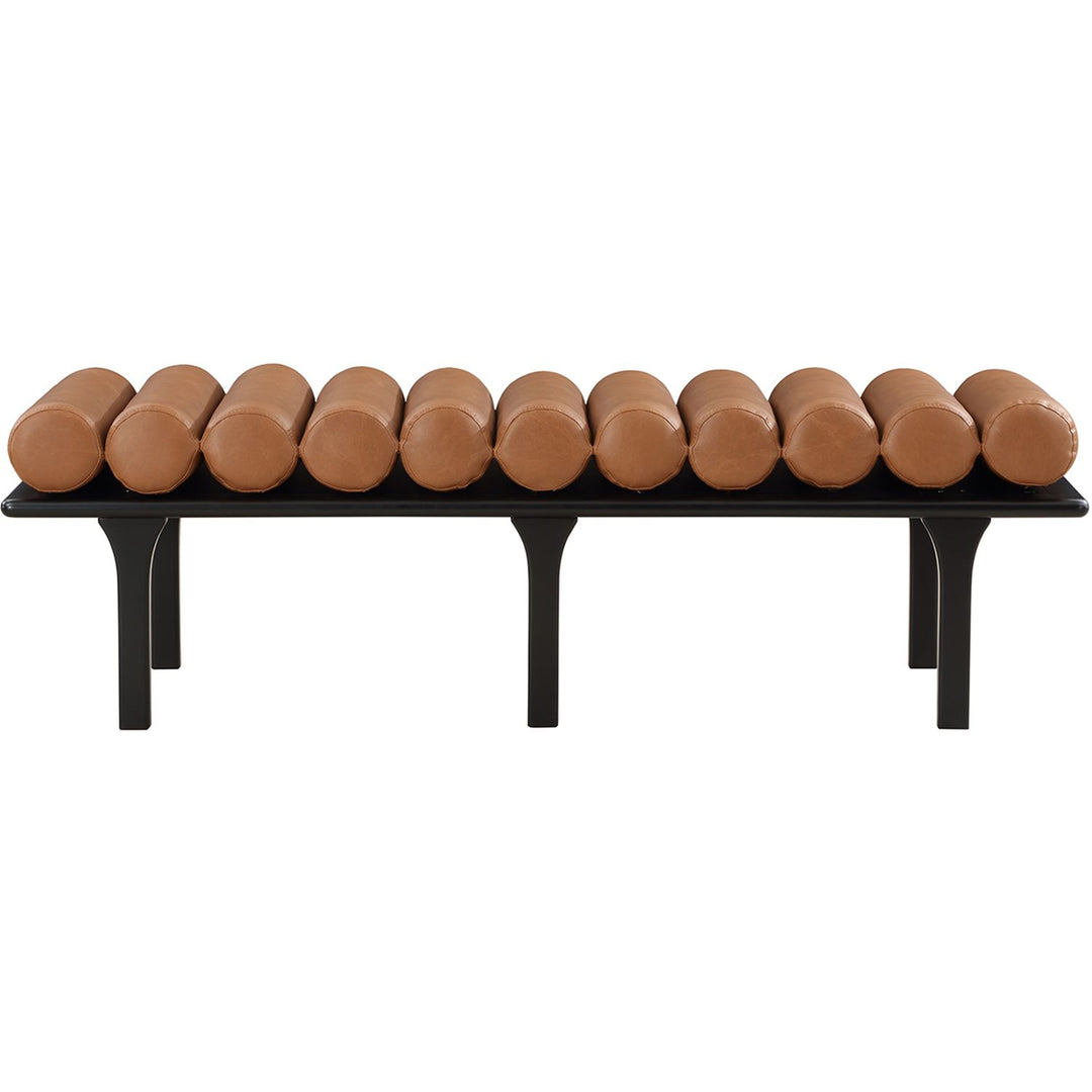 Landon Vegan Leather Upholstered Bench — Cognac / Black