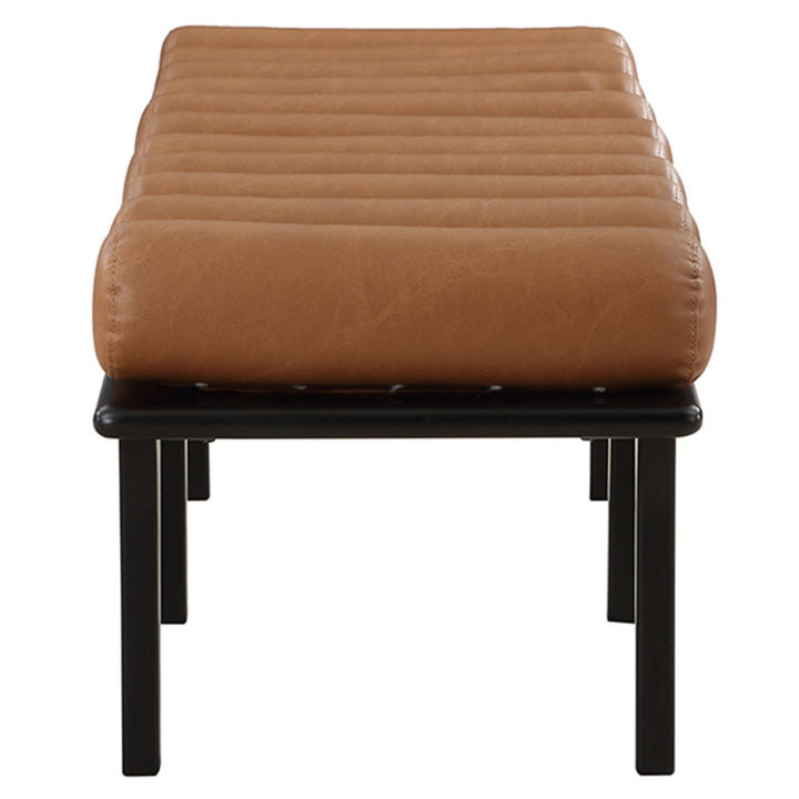 Landon Vegan Leather Upholstered Bench — Cognac / Black